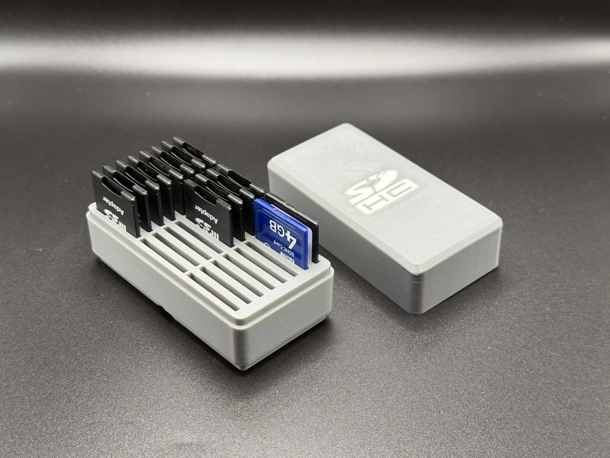 Gridfinity 2x1 SD Card Holder with SDHC Lid, Holds 24