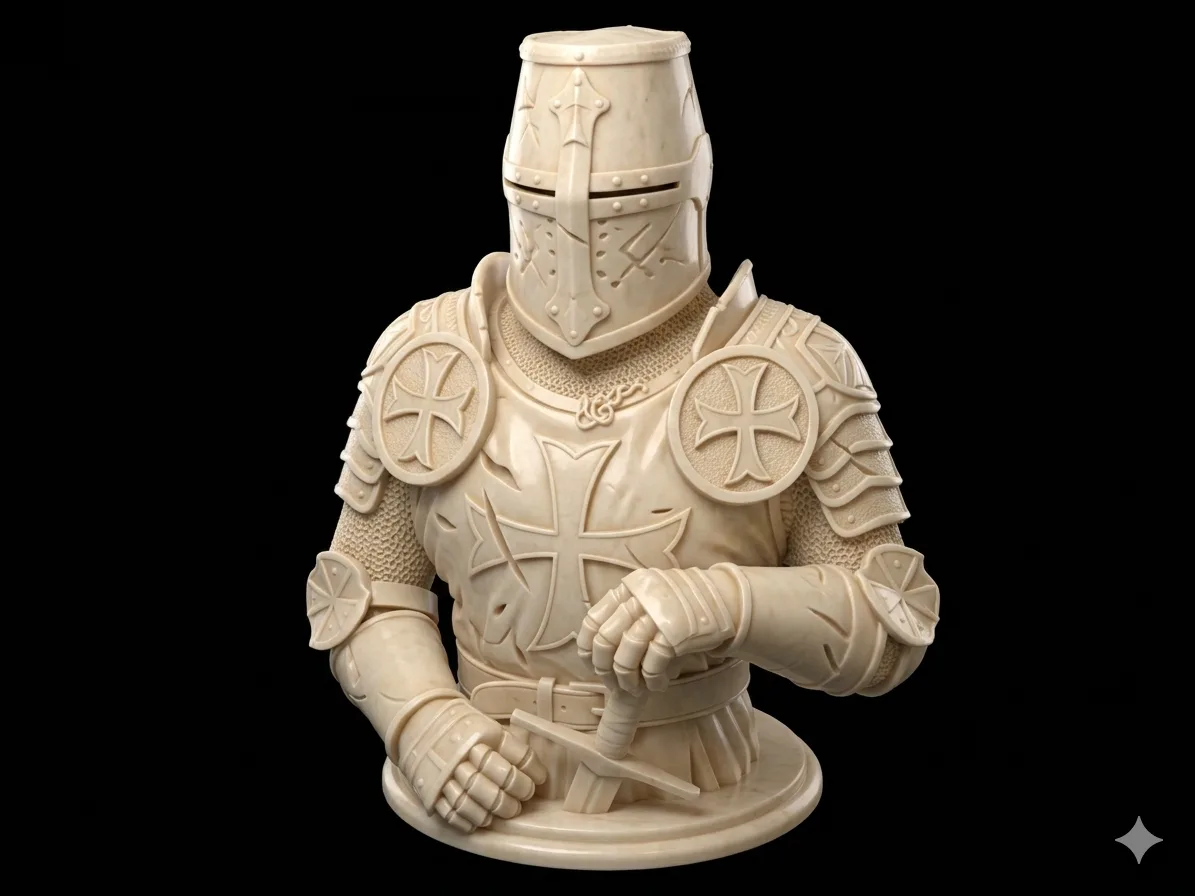 War Torn Templar Knight Bust, 8.58 Inch Crusader Art